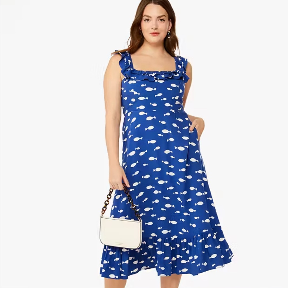 Blue Dress with White Fish Pattern